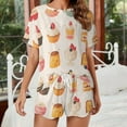 thumbnail image 2 of Cartoon Cake Women's Ruffle Short Sleeve Tops And Shorts Cute Peeps Bunny Pajamas Sets, 2 of 7