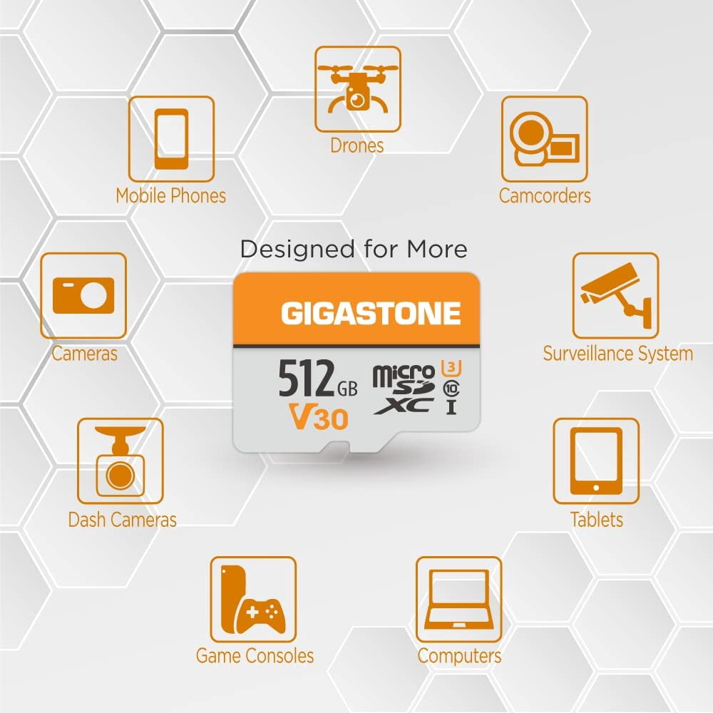 Gigastone 512GB Micro SD Card, 4K Video Pro, GoPro, Surveillance, Security Camera, Action Camera, Drone, 100MB/s MicoSDXC Memory Card UHS-I V30 Class 10