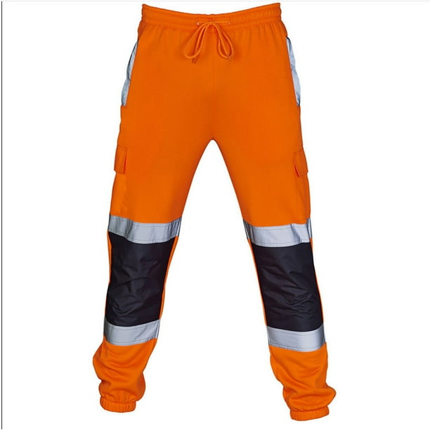 Eyicmarn - Mens Safety Sweat Pants Hi Viz Vis Work Fleece Bottoms Jogging Trousers Orange