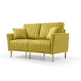 thumbnail image 3 of paproos Velvet 2-Seater Sofa, Yellow Loveseat with Gold Feet, Mid Century Modern 47.3 inch Square Arm Sofas Couches with 2 Bolster Pillows Included for Compact Bedroom, 3 of 6