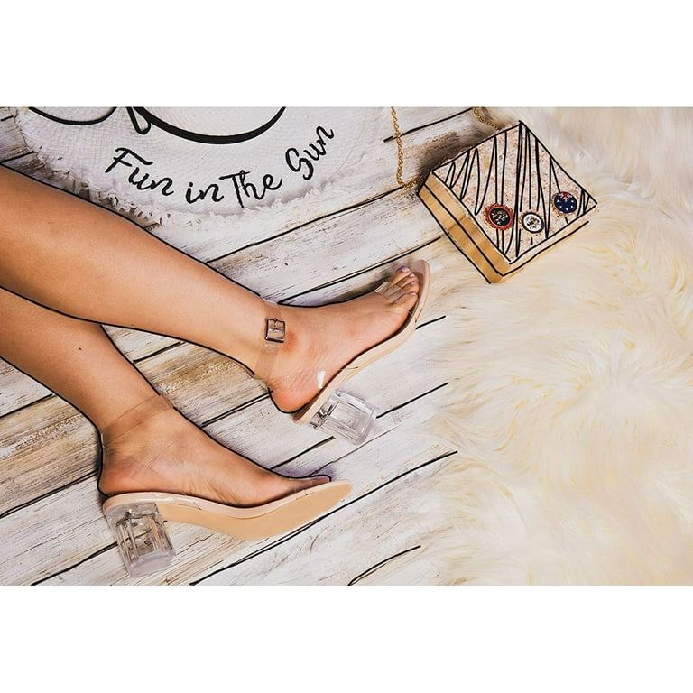 Clear block top low heels