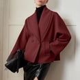 thumbnail image 3 of Womens Cropped Wool Blend Coats Fashion Single Breasted Long Sleeve Short Jacket Peacoat Fall Winter Outwear Overcoat, 3 of 5