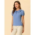 thumbnail image 3 of DARING DIVA Women's Retro Puff Sleeve Peter Pan Collar Blouse Top S Blue, 3 of 6