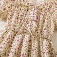 thumbnail image 6 of WEIWEN Flower Girl Dress Holiday Playwear Summer V Neck Puff Sleeve Floral Smocked Waist Party Flowy A Line Dresses Girls Clothes Beige, 8 Years, 6 of 8