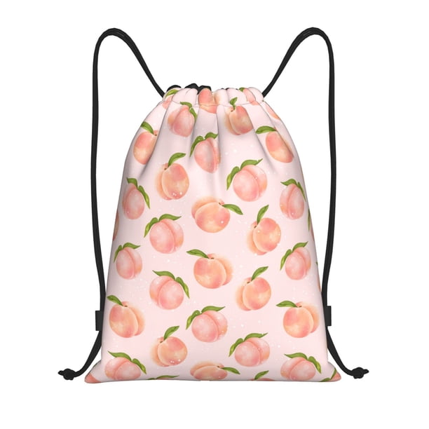 Fotbe Peach With Leaves Bolsa Mochila con Cordón Estampada, Bolsa de Gimnasio Deportiva, Bolsa Cinch, Bolsa con Cordón para Hombres y Mujeres-Small