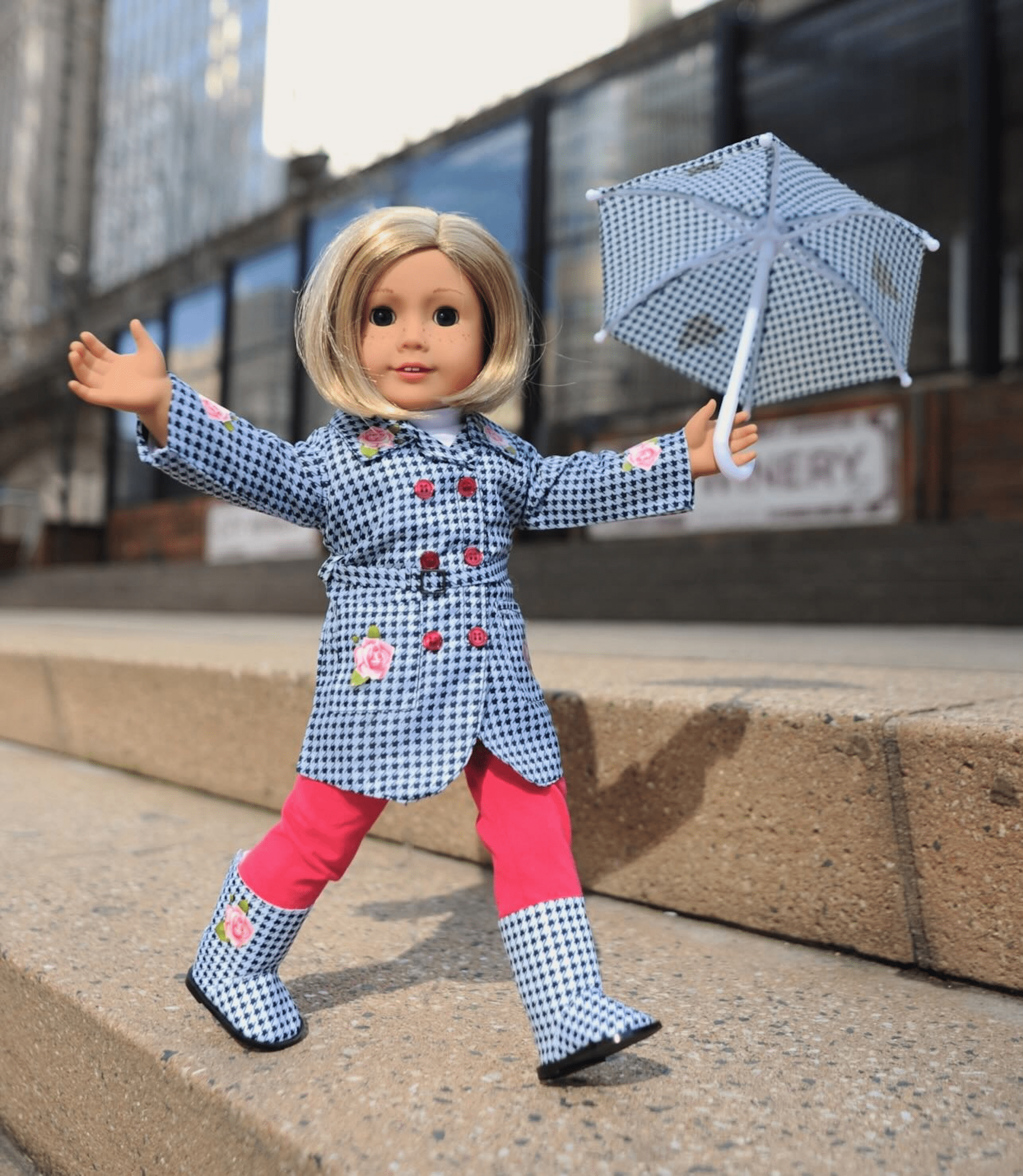 Emi1y Rose 18 Inch Doll Clothes | Lovely 5-Piece 18" Doll Raincoat Outfit, Including Matching Doll Rain Boots and Working Umbrella | Fits American Girl Dolls