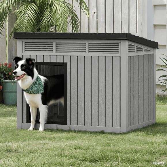 FICARTS Niche pour Chien pour l'Intérieur et l'Extérieur avec Toit Étanche, Planchers Amovibles pour Chiens Moyens à Grands, Espace Intérieur (Gris, Moyen (31.9"D x 24.8"W x 24.1"H))