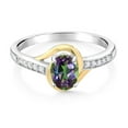 thumbnail image 2 of Gem Stone King 10K Yellow Gold and 925 Sterling Silver Green Mystic Topaz and White Lab Grown Diamond Engagement Ring for Women (1.08 Cttw, Available in Size 5, 6, 7, 8, 9), 2 of 4