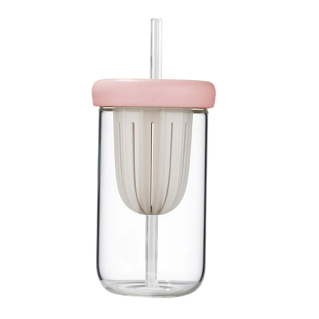 Vaso de vidrio para niños - Vaso portátil de boca ancha con forma de huevo y dibujos animados rosa 450ml