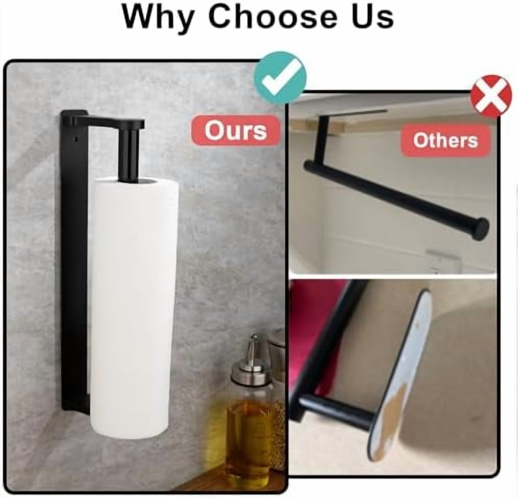 Paper Towel Holder Under Cabinet, Paper Towel Holder, Aluminum Alloy Kitchen Towel Holders, Self Adhesive Kitchen Roll Holder for Kitchen, Bathroom, Living Room (Black)