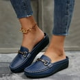 thumbnail image 4 of Rokment Mules Dressy Slippers for Women Ladies Trendy Casual Buckles Leather Closed Toe Sandals Comfortable Walking Slip on Backless Loafers Summer Fall Blue Size 9.5, 4 of 6