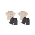 thumbnail image 2 of BemeyourBBs Toddler Baby Boy Daddy's Mini Outfit Summer Clothes Fathers Day Outfits Letter Printed Short Sleeve Button Down Shirts and Denim Shorts Set, 2 of 9