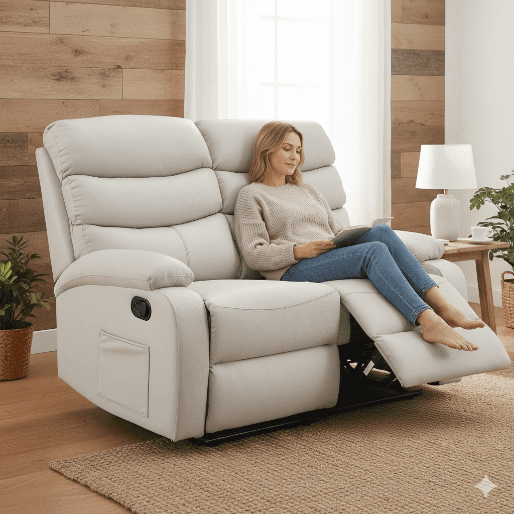 Chizzysit Loveseat Recliner Chair, Leather Double Reclining Chairs for Adults ,Love Seat Couches Sofa for Small Spaces Living Room, RV, Home Theater - Beige
