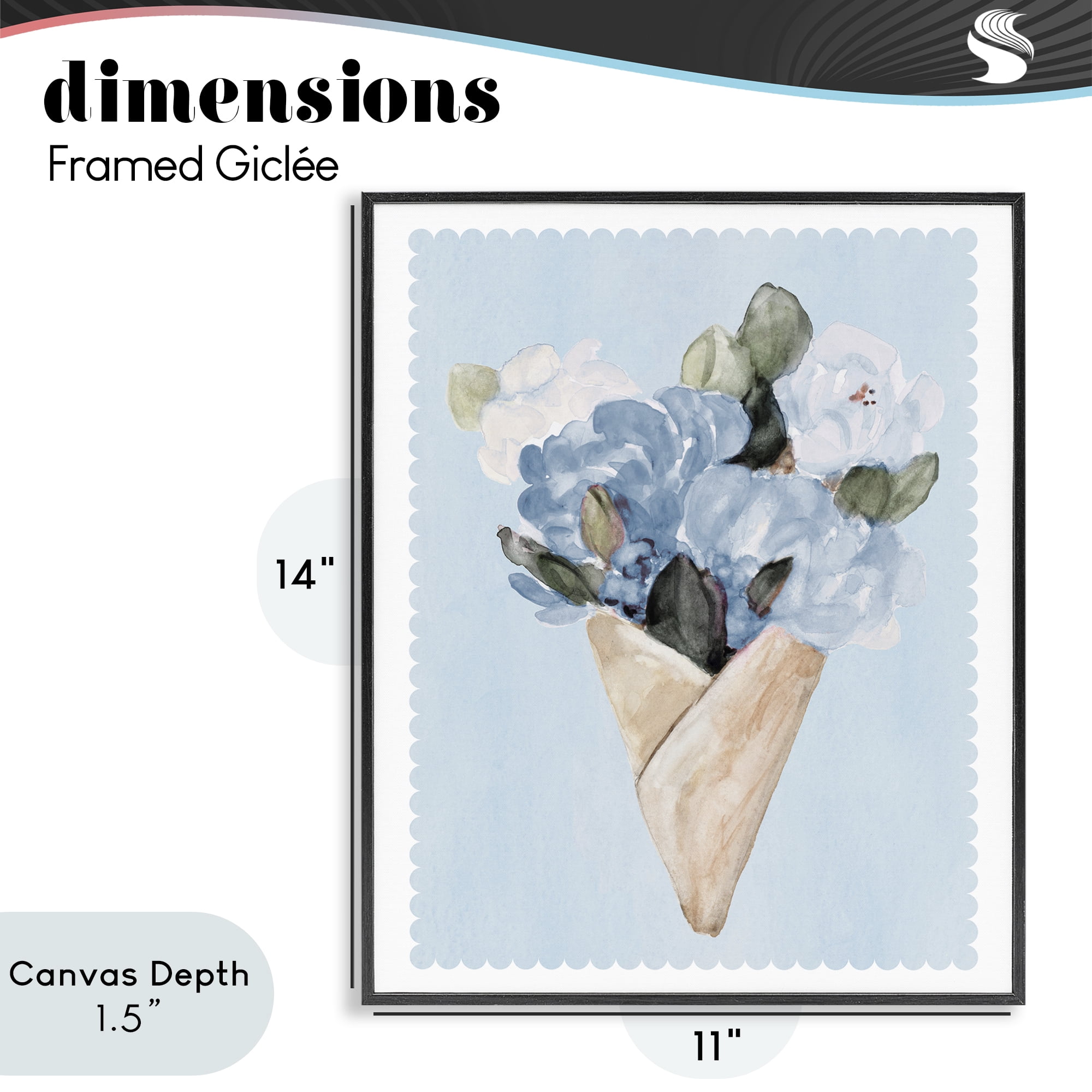 Stupell Industries Blue Gift Bouquet Black Framed Giclee Art, design by Lanie Loreth