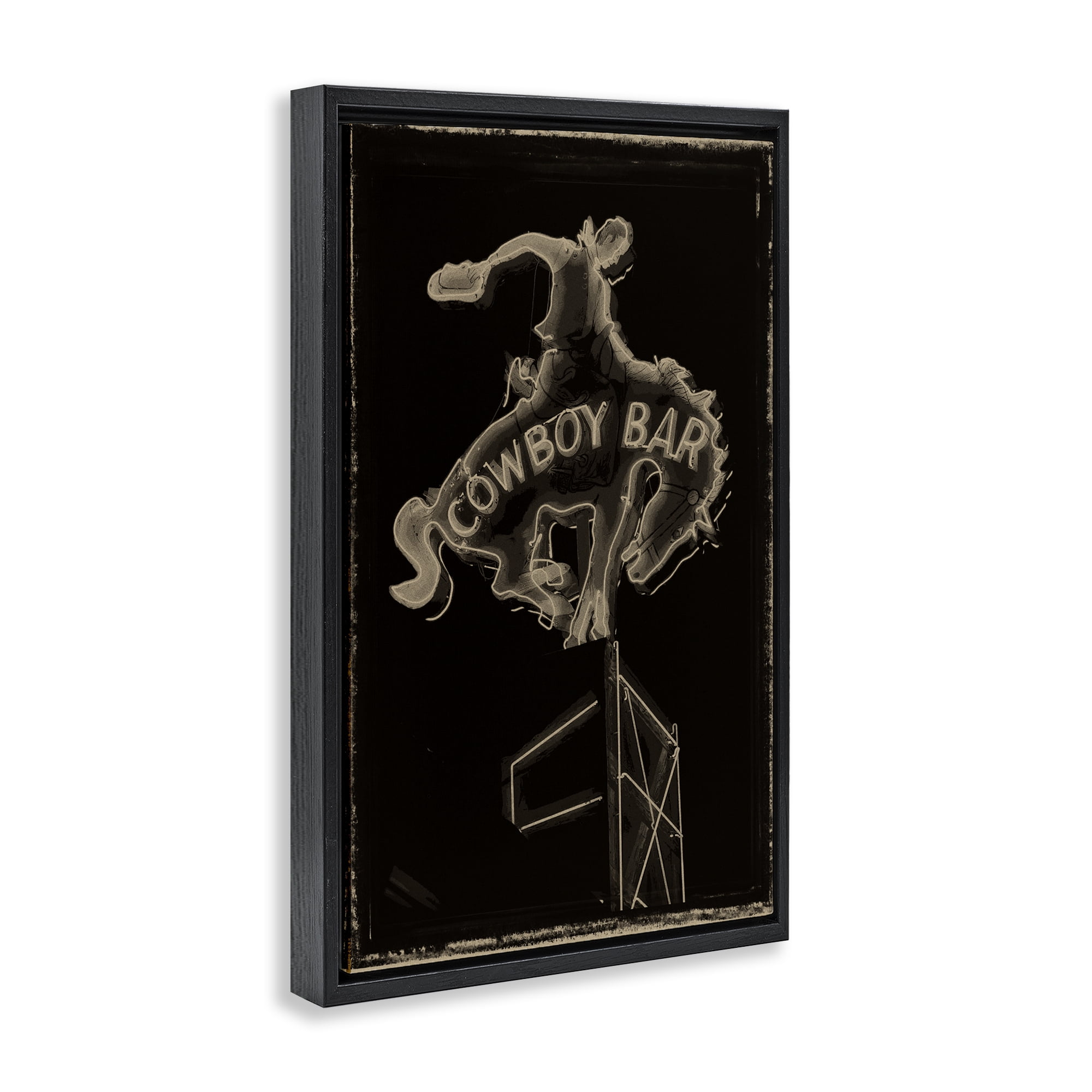 Stupell Industries Cowboy Bar on Black Black Framed Floater Canvas Wall Art, design by Grotto Studios