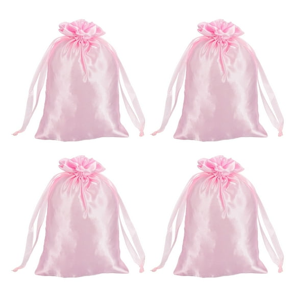 Uxcell Satin Bags with Drawstring, 4x6 Inch Wedding Favor Bag Mini Gift Packaging for Birthday Christmas Jewelry Party (Pink, Pack of 4)