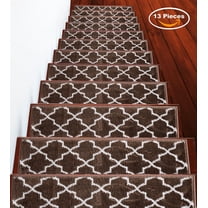 Stair Treads 9 inch by 28 inch by sussexhome Trellisville Collection Trellis Design Vibrant and Soft Stair Treads, Brown & White, Pack of 13 [100% Polypropylene]