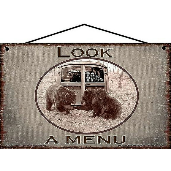 5x8 Camping Themed Sign with Bears - Look A Menu - Funny Vintage Style Home Décor for Bear and Nature Lovers