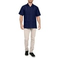 thumbnail image 4 of J. METHOD Men's Short Sleeve Cuban Guayabera Button Down Shirts Classic Embroidered 4 Pockets Casual Top NEMT112 Navy 3XL, 4 of 6