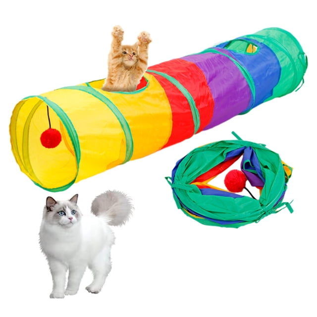 Túnel para gatos de interior con agujeros para mirar, juguete arrugado para túneles para gatos y mascotas, tubo largo grande para túneles para perros y gatos (arco iris)