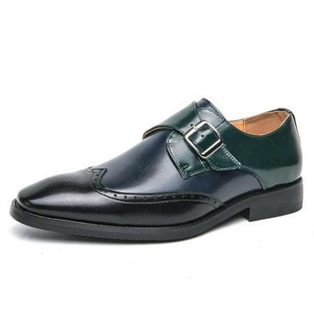 Men s Patchwork Leather Slip-On Brogues Oxford Shoes Fashion Wingtips Two Tone Monk Strap Chunky Heel Business Dress Loafer Round-Toe Lace up Low Top Formal Work Shoes
