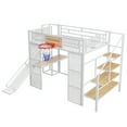 thumbnail image 4 of Full Size Solid and Stable Metal Loft Bed with Built-In Desk, Open Wardrobe, Basketball Hoop, Slide and Staircase (White), 4 of 12