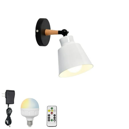 

FSLiving Color Changing and RGB Mode Wall Sconce Wireless Rechargeable Battery and Remote Dimming White Metal Shade Wall Sconce Adjustable Angle Design LED Battery Light Fixture for Decor - 1 Lamp