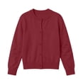 thumbnail image 2 of Xaqiouau Little Girls Button Down Cardigan Sweater Crew Neck Long Sleeve Knitted Solid Color Casual Coat Fall Winter School Daily Wear Wine 8-9Years, 2 of 8