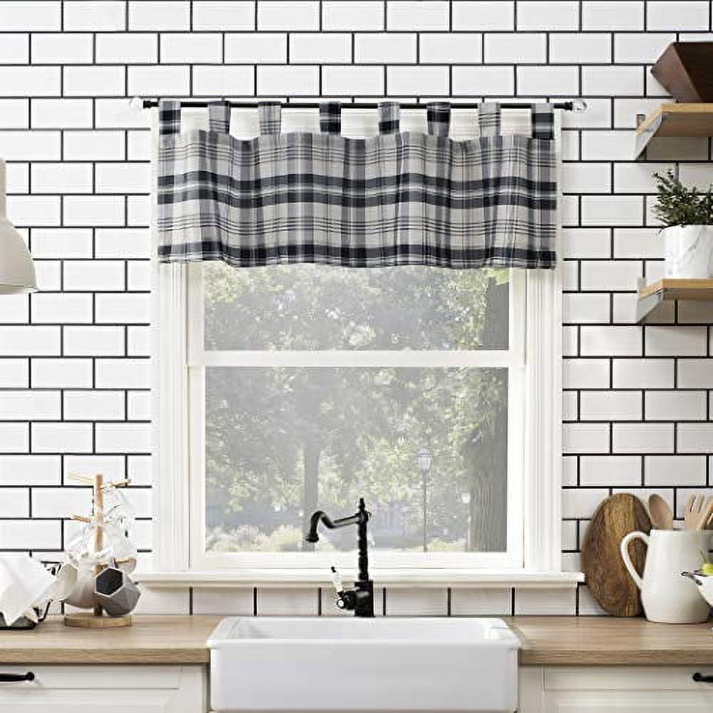No. 918 Blair Farmhouse Plaid Semi-Sheer Tab Top 52" x 14" Kitchen Curtain Valance