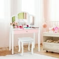 thumbnail image 3 of Gymax Coiffeuse Princesse Table de Maquillage avec Miroir Tri-Pliant et Chaise Blanc, 3 of 10