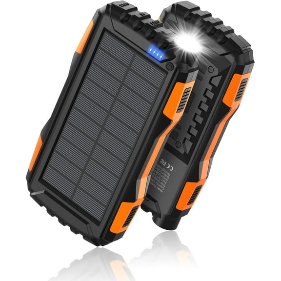 42800mAh Solar Charger for Cell Phone iPhone, Portable Solar Power Bank with Dual 5V USB Ports Fast Charger Built-in Super Bright Flashlight, Compass Battery Pack for Outdoor Camping Hiking(Orange)