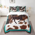 thumbnail image 3 of Homewish Rustic Western Cowboy 7pcs Bedding Comforter Set,Farmhouse Horse Cowhide Queen Bedding Sets,Brown Cyan Queen Sheet Sets For Boys Kids,Breathable Home Decor Reversible, 3 of 9