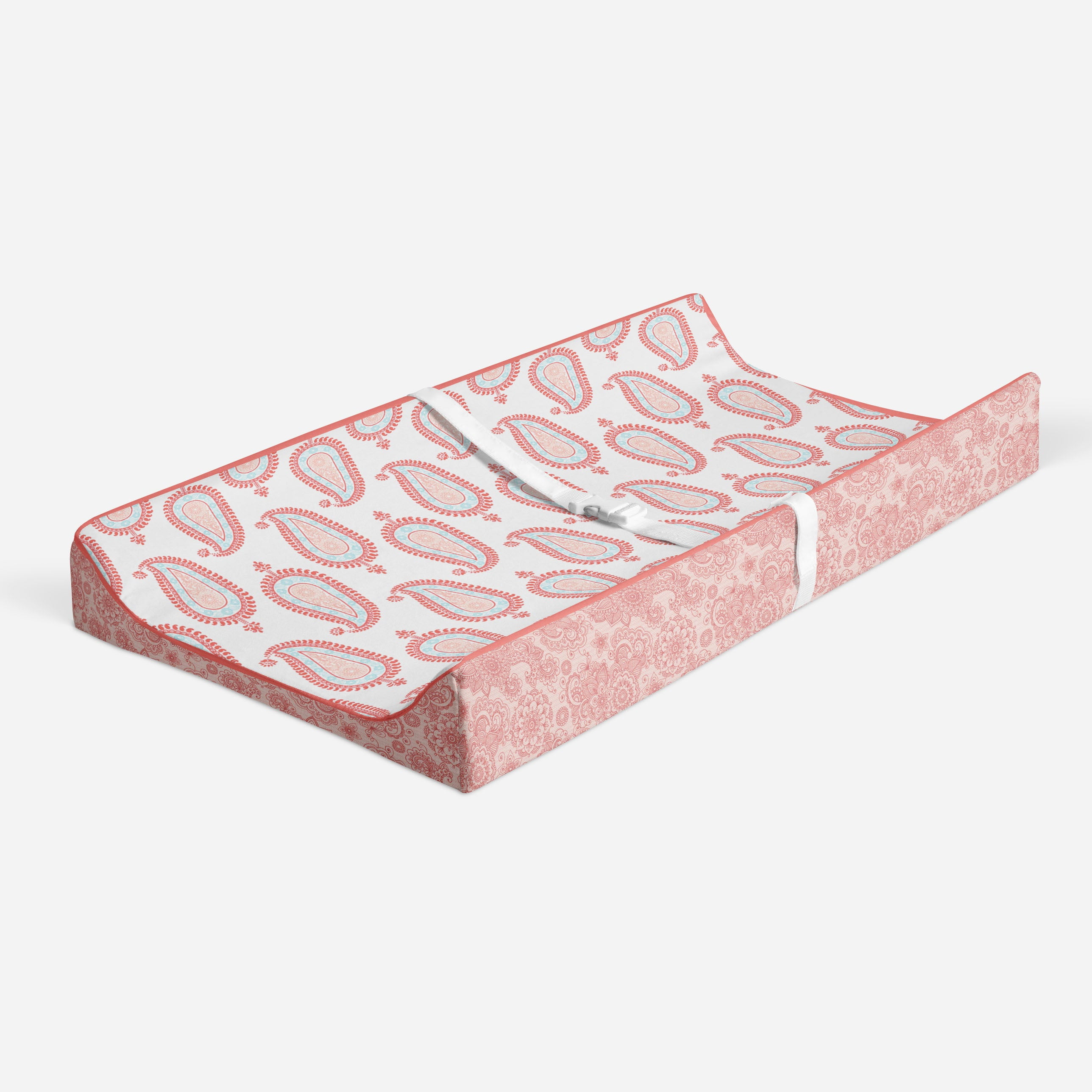 Bacati - Paisley Sophia Coral/Aqua Girls Quilted Changing Pad Cover