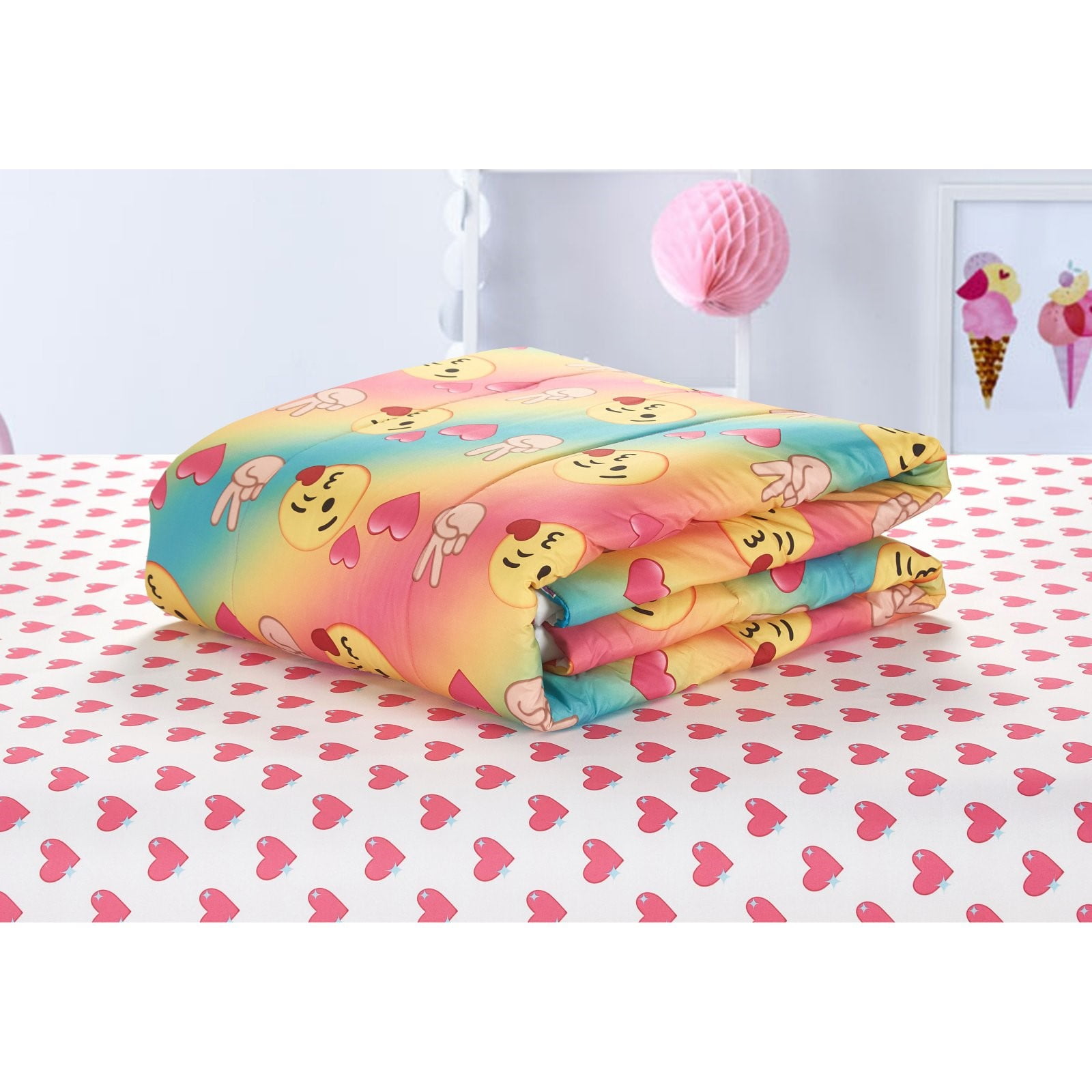 Emoji Bedding Set Queen Size Rainbow Bed in Bag Teen Bedroom Decor
