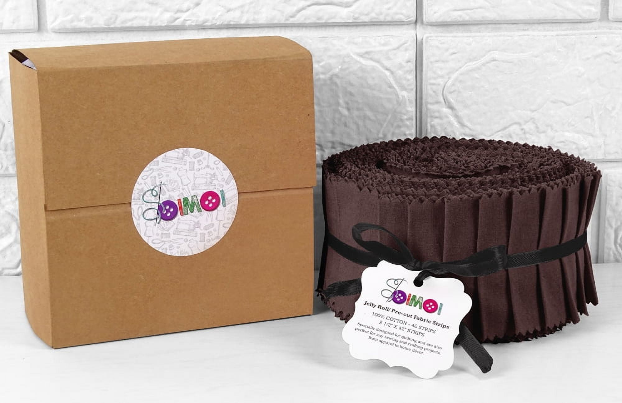 Soimoi 40Pcs Solid Dark Brown Precut Fabrics Strips Roll Up 2.5 Inches Cotton Jelly Rolls For Quilting