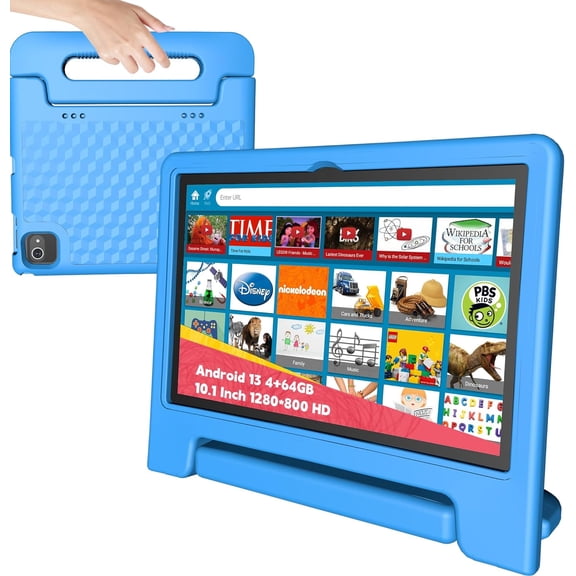 Kids Tablet 10 Inch, Tablet for Kids Android 13, 4GB 64GB, 8-Core CPU, WiFi 6, 12H Battery Life, Parental Control, 1280 * 800 HD Display, Dual Cameras, Shockproof Case, Pre-Installed Educational Apps