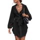 thumbnail image 1 of Blusa de manga larga para mujer con cuello de botón y lazo frontal Negro CH Negro CH Xishao ropa, 1 of 2
