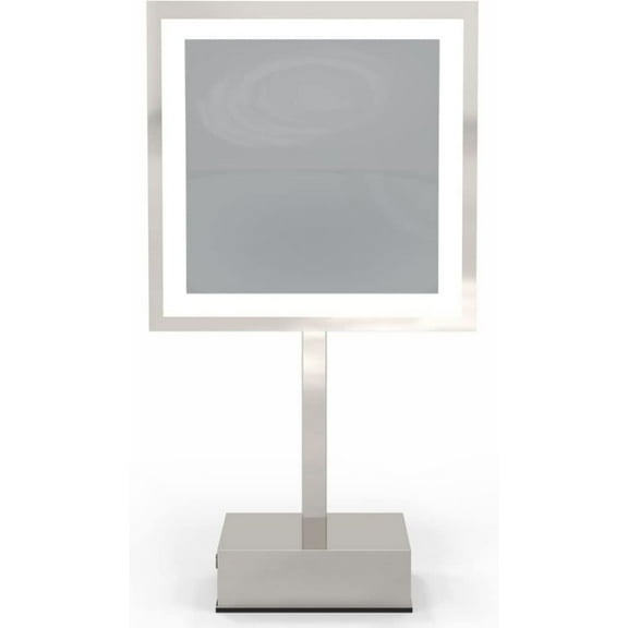 Aptations 8" LED Square Mirror - 3X Magnification | Free Standing, Rechargeable - Warm Light | Makeup Mirror for Vanity, Bedroom, Bathroom | Illuminated & Portable LED Vanity Mirror (Polished Nickel)