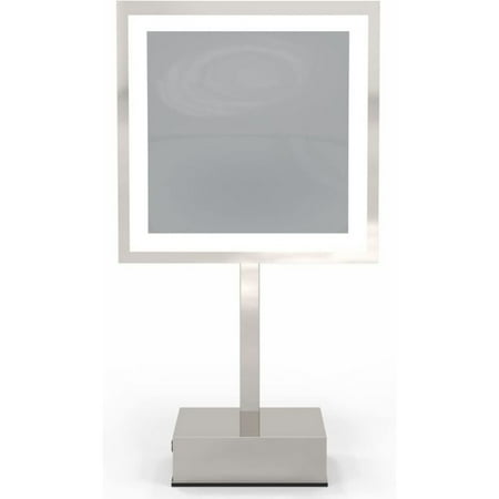 Aptations 8 LED Square Mirror - 3X Magnification | Free Standing Rechargeable - Warm Light | Makeup Mirror for Vanity Bedroom Bathroom | Illuminated & Portable LED Vanity Mirror (Polished Nickel)