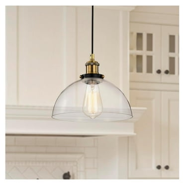 Mateo 1-Light Pendant Lights with Clear Glass Dome Shade, Black and Antique Brass Modern Farmhouse Ceiling Lighting, Adjustable Hanging Industrial Light Fixture for Kitchen, Dining, Bedroom