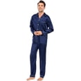 thumbnail image 1 of Visland Men's Satin Pajamas Set Long Sleeve Button Down 2 Piece Sleepwear Loungewear, 1 of 6