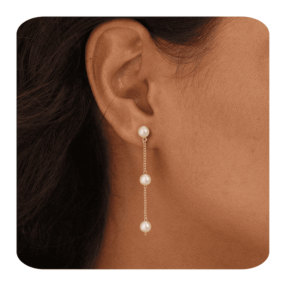 ELESMILO Dainty Pearl Dangle Earrings for Women - Trendy 14K Gold Plated Pearl Hypoallergenic Drop Earring Wedding Jewelry Gift