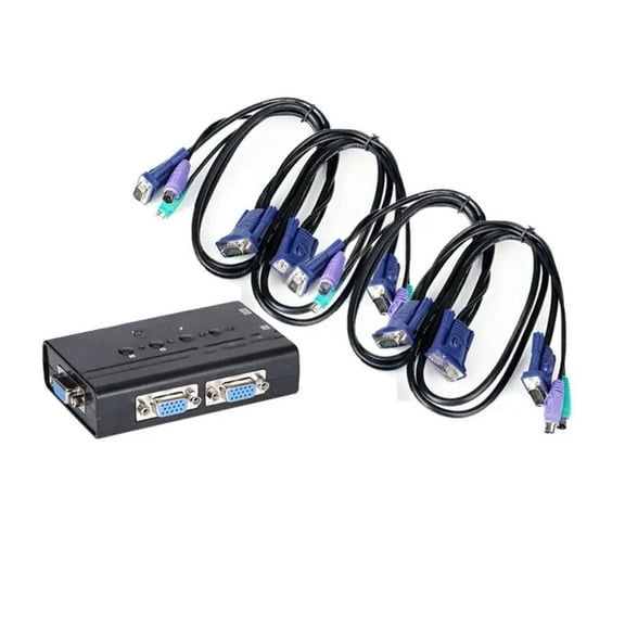 FOR 4 Port VGA KVM Switch PS//2 Mouse Keyboard Console Manual Button Press Select With Cable High Resolution 460SL