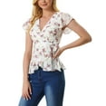 thumbnail image 4 of INSPIRE CHIC Women's Wrap Tops Floral Print V Neck Short Sleeve Tie Waist Peplum Blouses XL White, 4 of 6