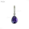 thumbnail image 5 of 2.10 Carat Pear Cut Amethyst Gemstone Natural Diamond Wonderful Bar Necklace for Women and Women Solid 18K White Gold With 18 inches Chain, 5 of 6