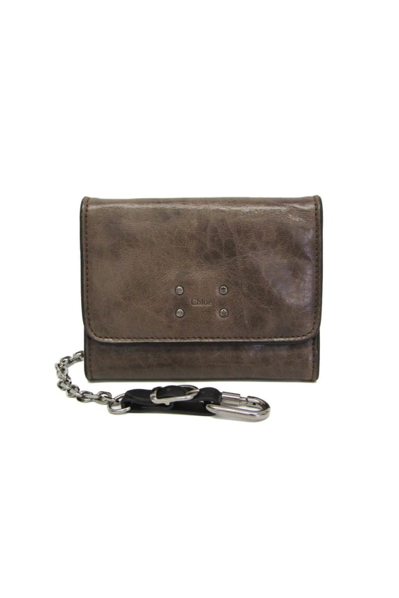 Pre-Owned Chlo 3P0438 Men's Leather Wallet (tri-fold) Khaki