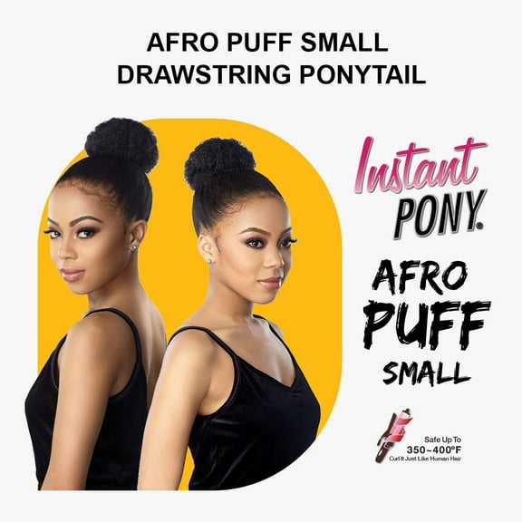 Ebo Instant Pony Synthetic Heat Resistant Draw String Ponytail Afro Puff Small ( 1B Off Black )