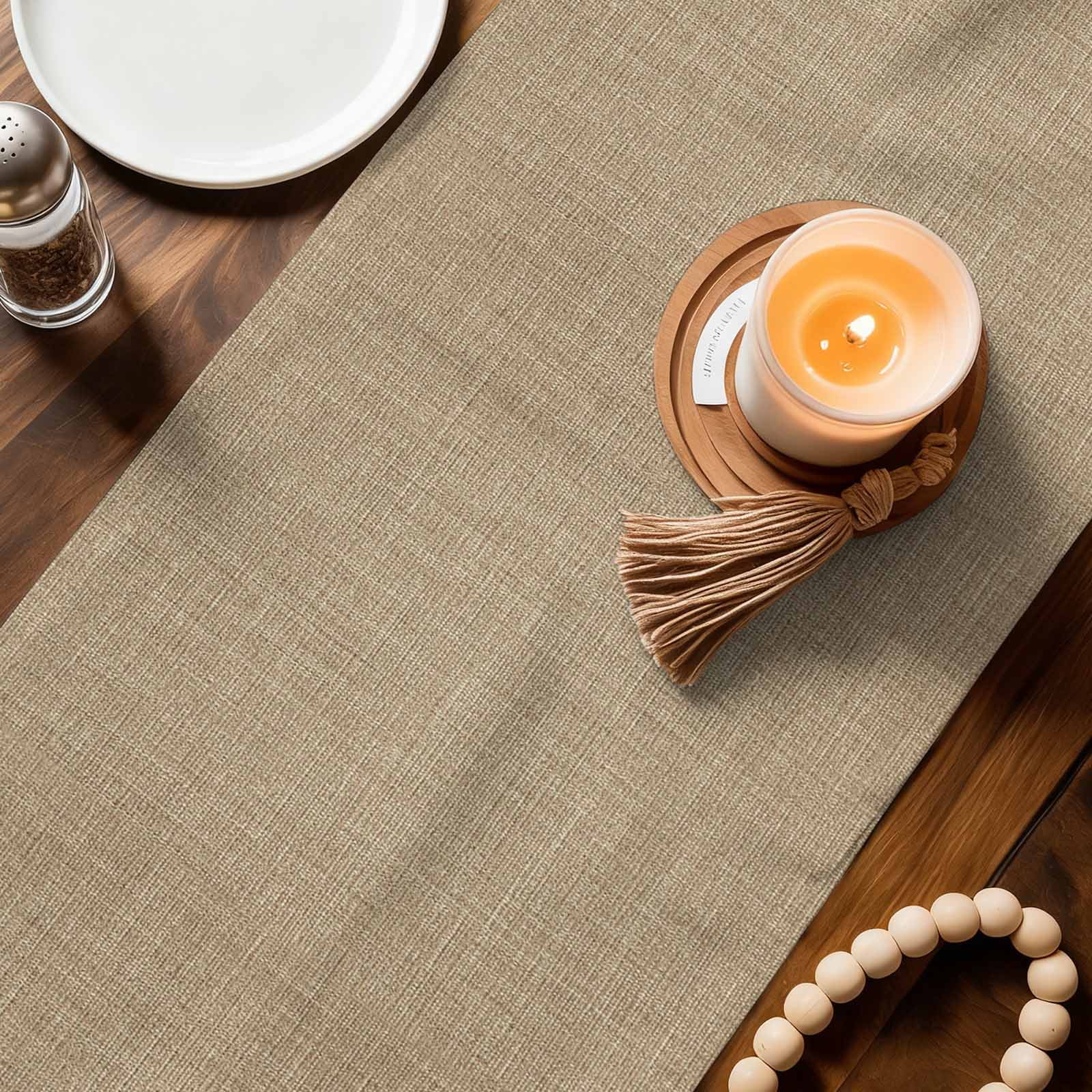 Brown Farmhouse Table Runner Linen Burlap Table Runner 36 Inches Small Vintage Country Monochrome Textured Dresser Scarves for Kitchen Island Coffee Dining Room Party Holiday Decoration 13"x36"