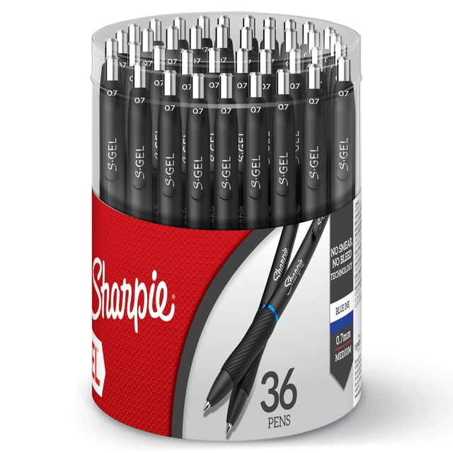 Bolígrafos de gel Sharpie S-Gel, tinta azul de punto medio, 36 unidades