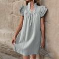 thumbnail image 6 of OSFVNOXV Womens Summer Dresses 2025 Ruffle Cap Short Sleeve V Neck Mini Dress Casual Loose Solid Flowy Cute A Line Sundress, 6 of 8